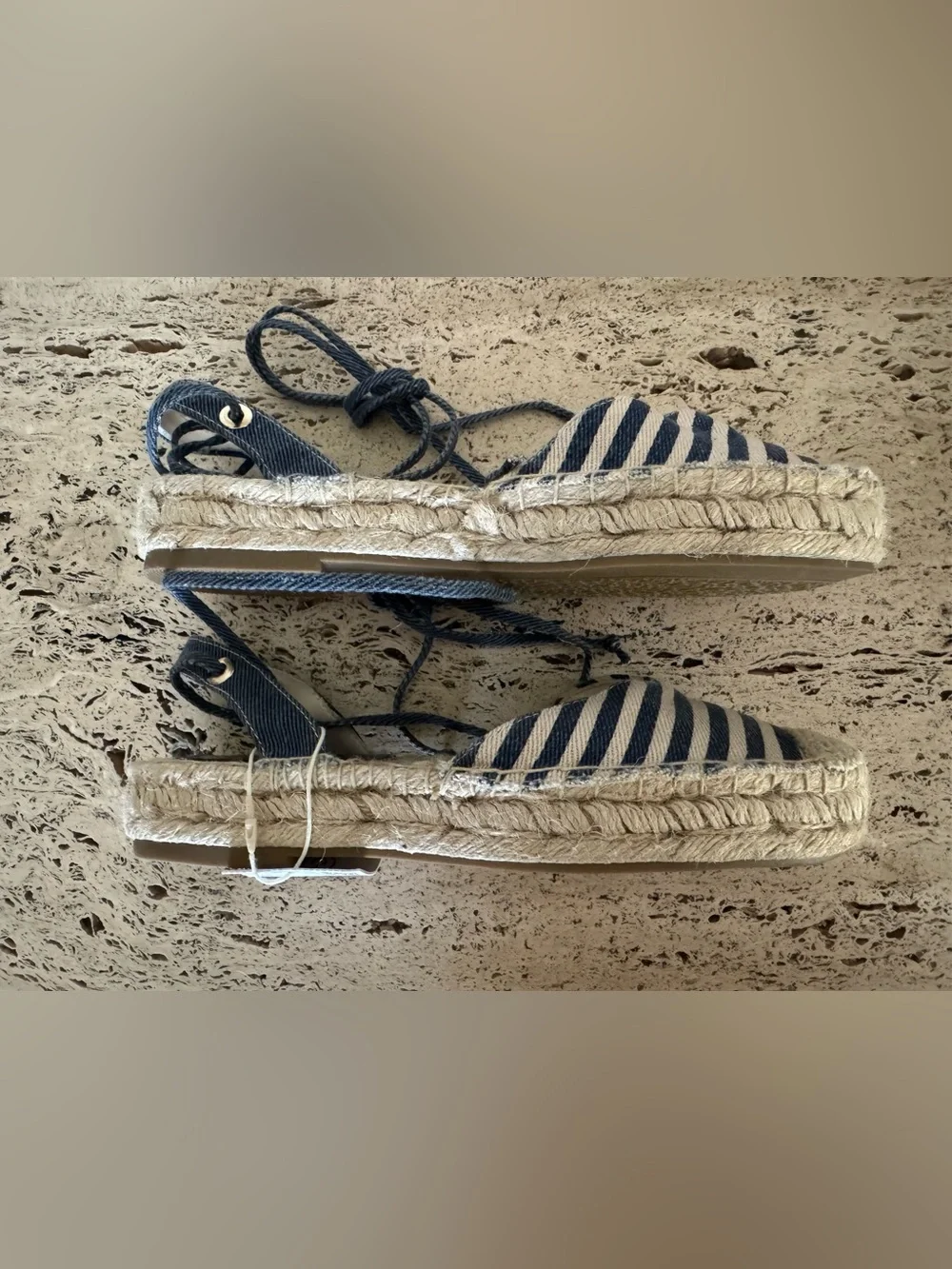 Stradivarius Navy and White Striped Espadrilles with Ankle Tie. Size EU37/US6.5